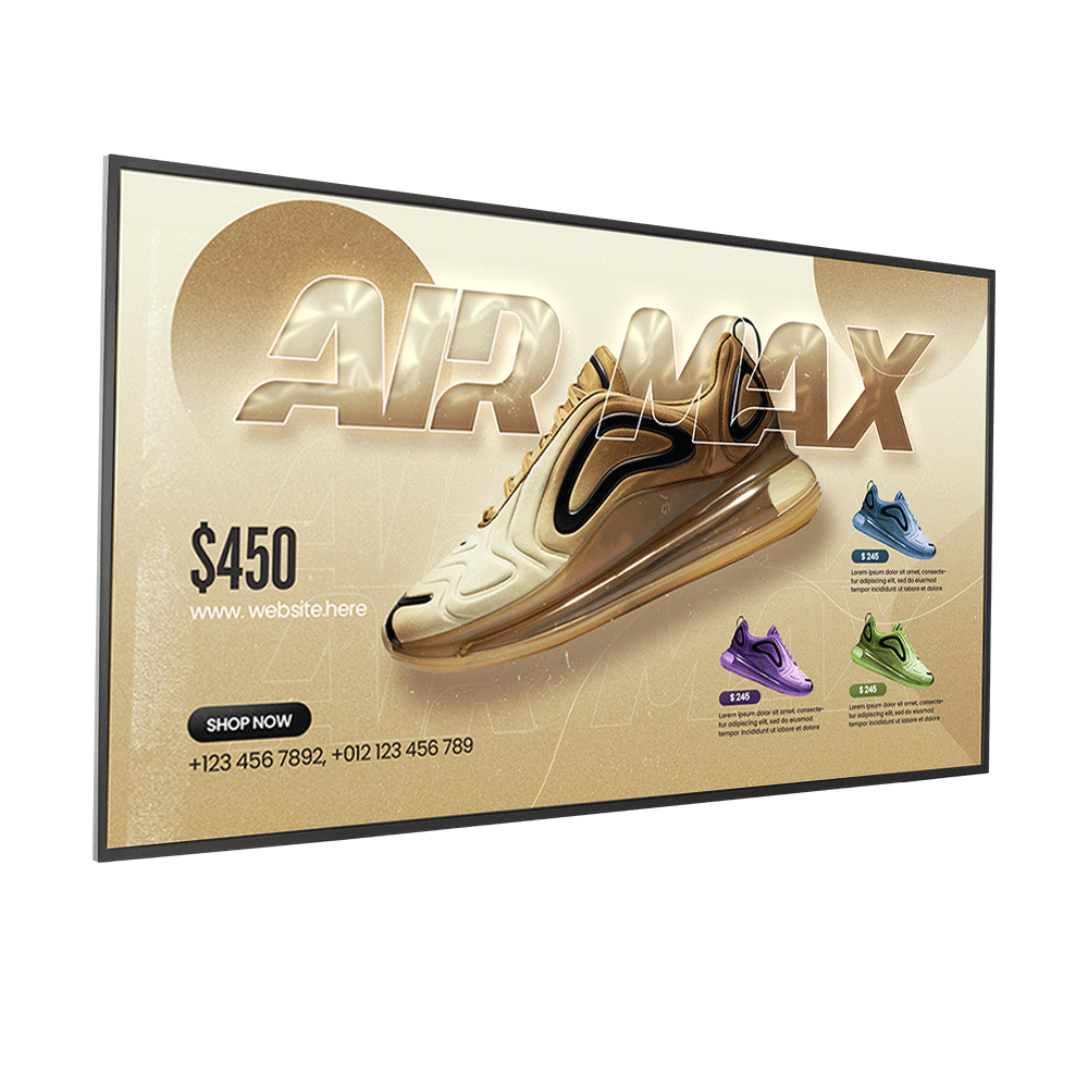 18/7 Commercial Displays advertising shoes slanted to the right