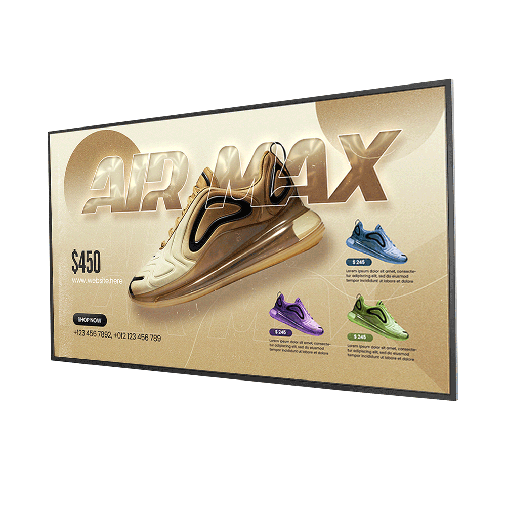 18/7 Commercial Displays advertising shoes slanted to the left