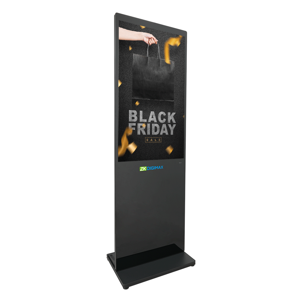 Angled view of ZKDigimax digital signage with Black Friday sale display